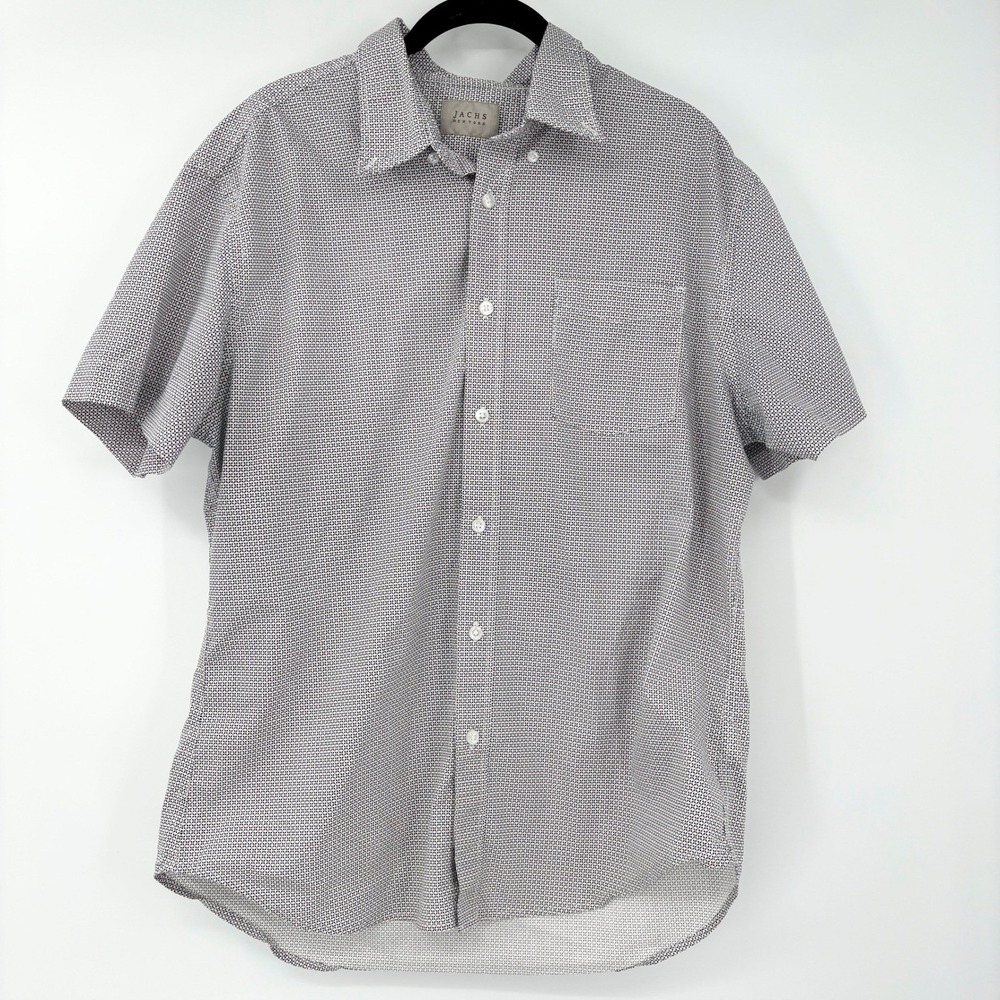 JACHS New York Mens Geometric Print Short Sleeve Button Down Dress Shirt Size M